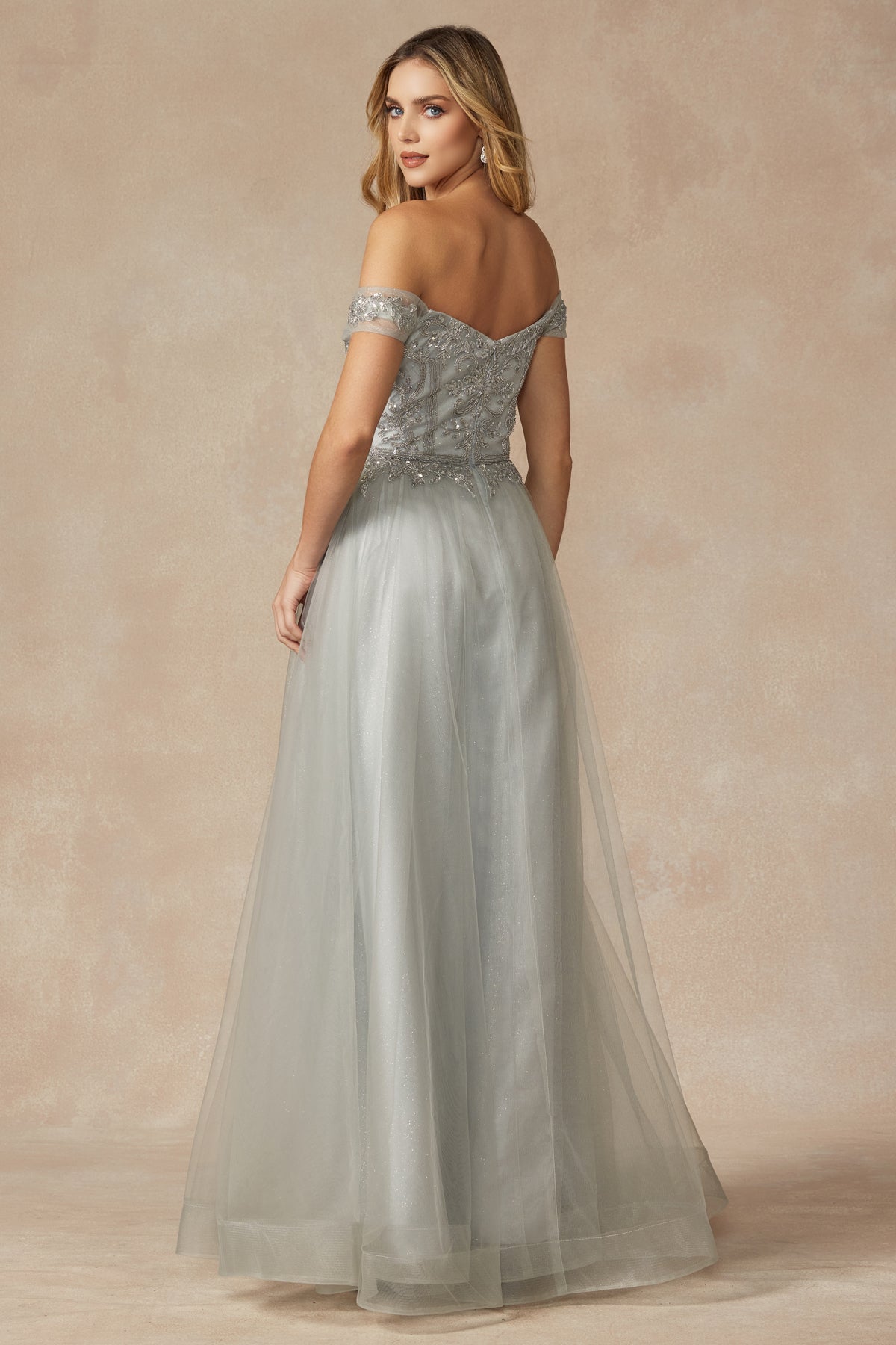 Off The Shoulder Beads Top Tulle Skirt Long Prom Dress JT287-4