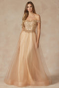 Off The Shoulder Beads Top Tulle Skirt Long Prom Dress JT287-5