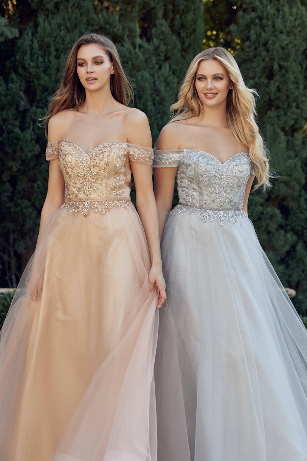 Off The Shoulder Beads Top Tulle Skirt Long Prom Dress JT287-0