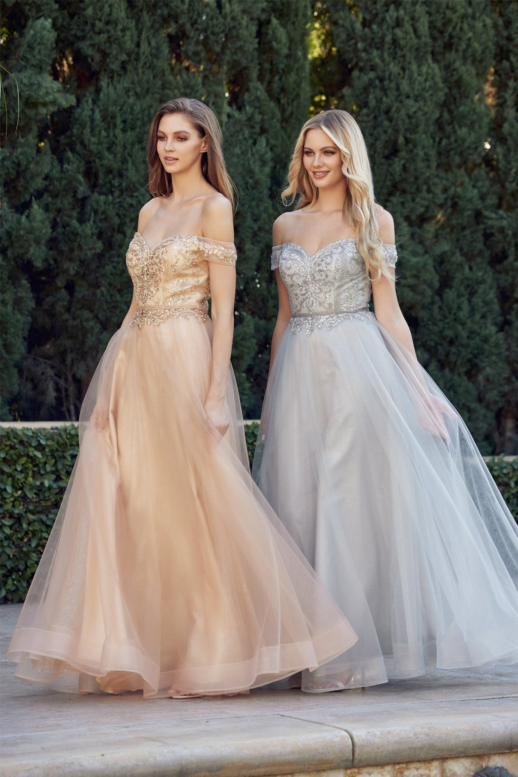 Off The Shoulder Beads Top Tulle Skirt Long Prom Dress JT287-1