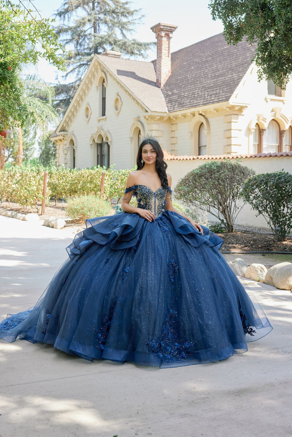 Layered Off-Shoulder Ball Gown with Floral Appliqué Quinceañera JTJT1501J-0