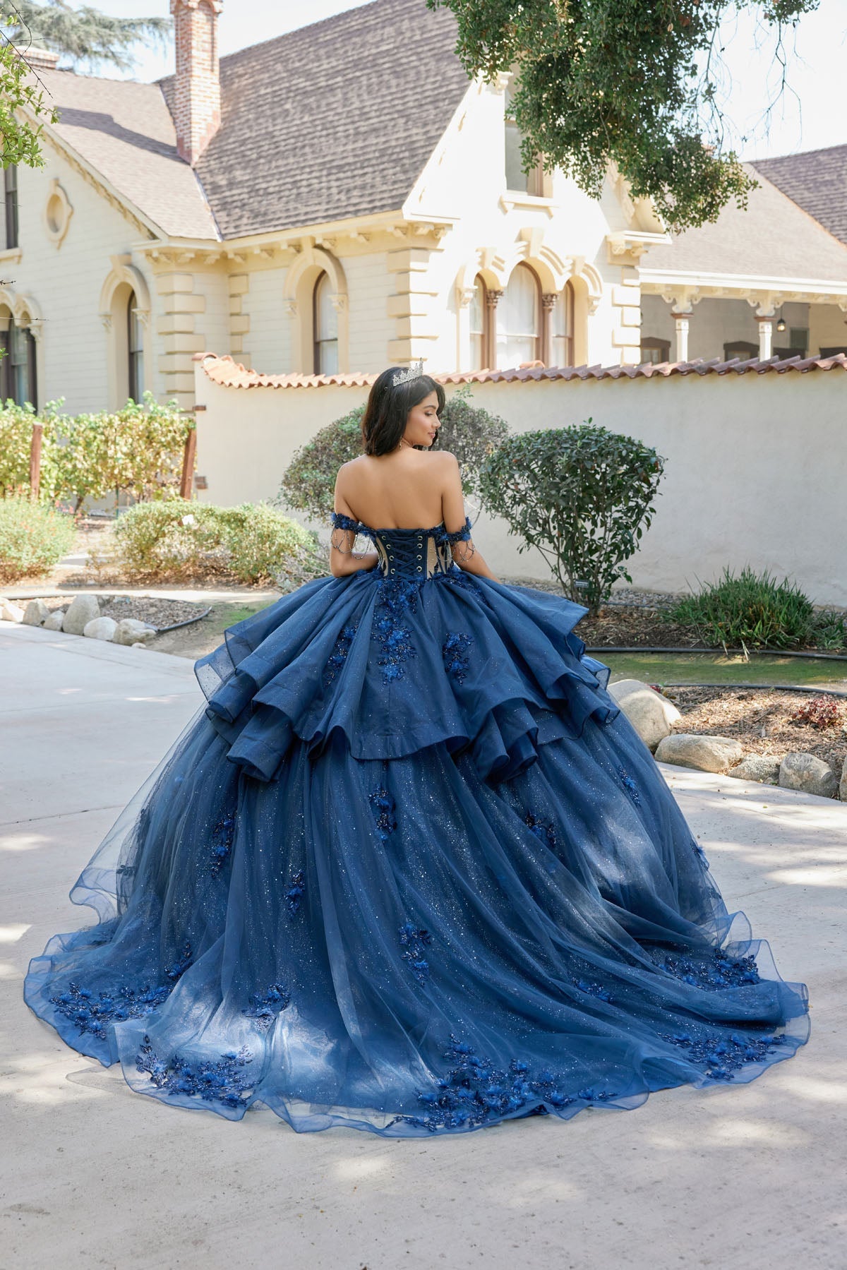 Layered Off-Shoulder Ball Gown with Floral Appliqué Quinceañera JTJT1501J-1