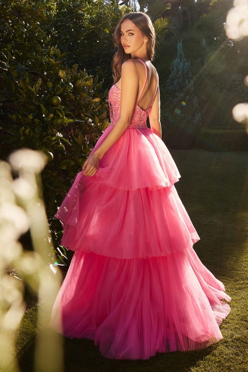 HIGH LOW HALTER BEADED BALL GOWN CDA1239-2