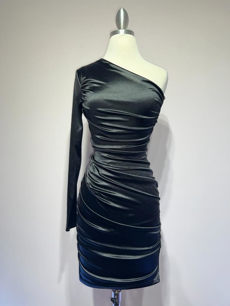 One shoulder satin mini dress CDB2313-5