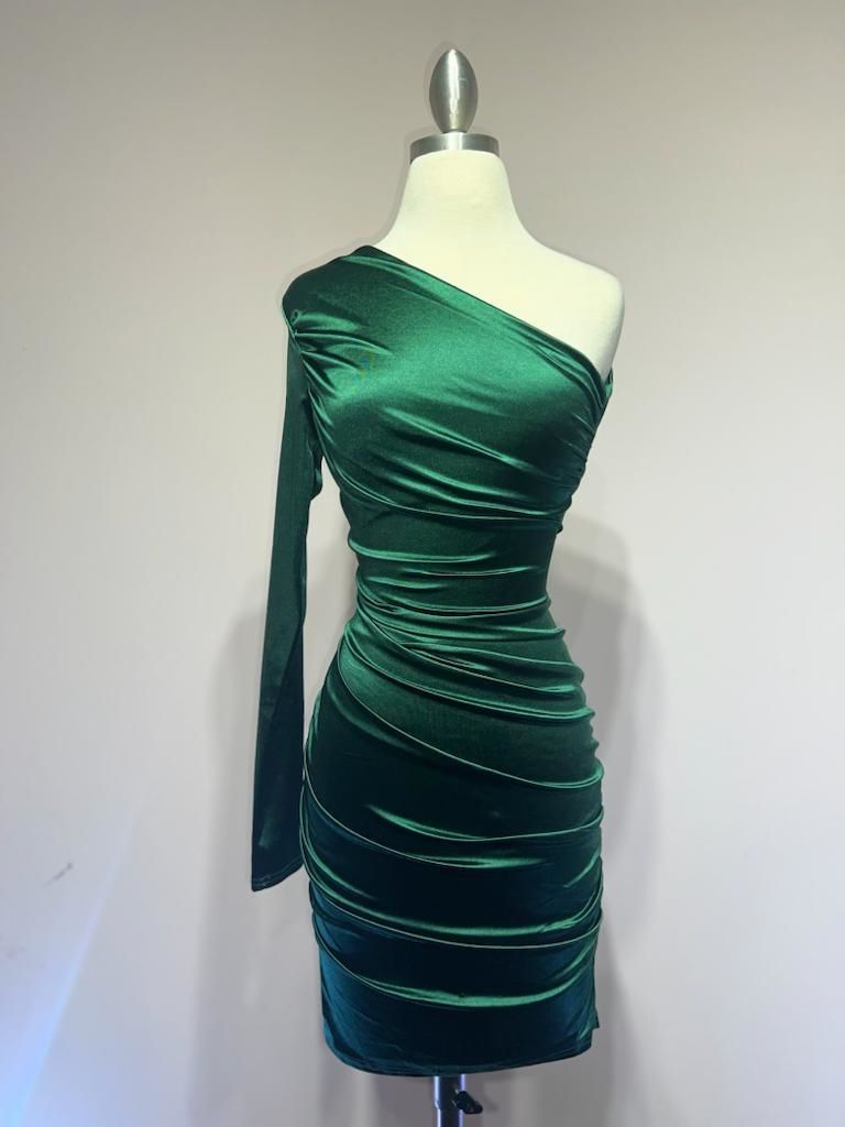 One shoulder satin mini dress CDB2313-3