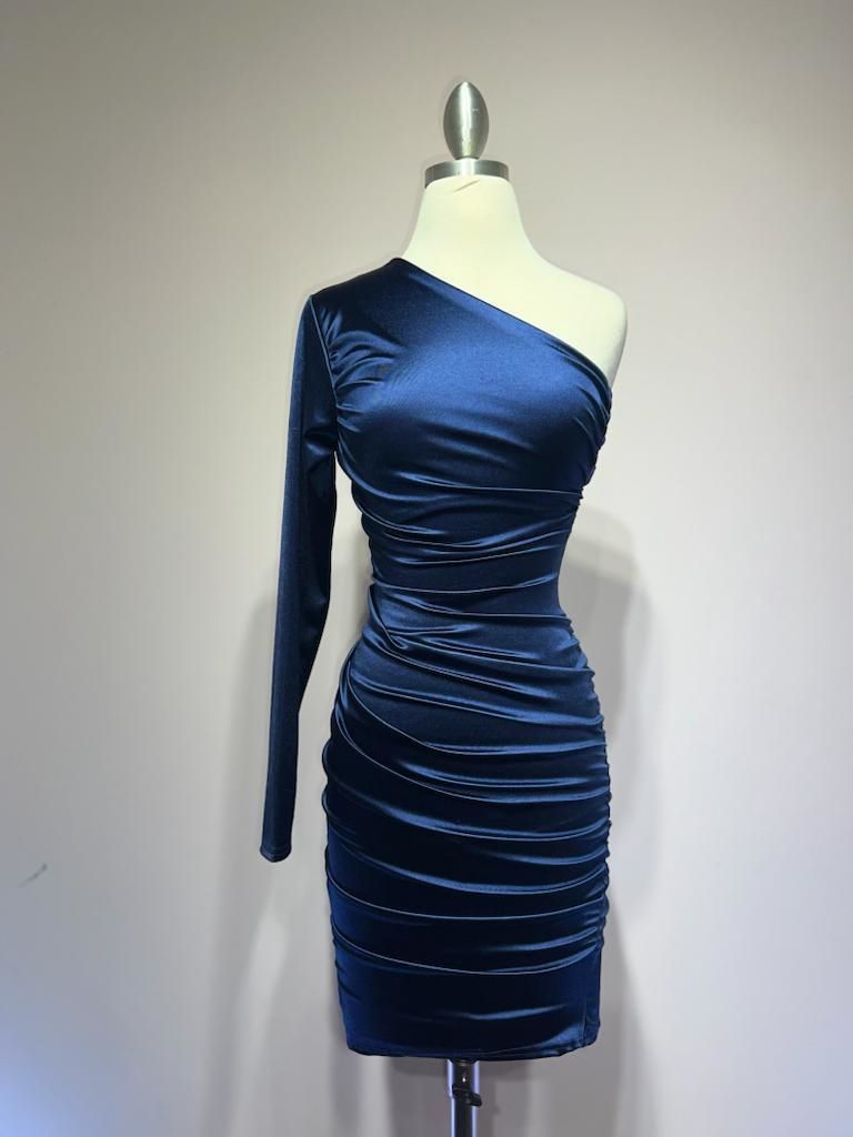 One shoulder satin mini dress CDB2313-6