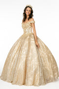 Sweetheart Neckline Cut-Away Shoulder Glitter Mesh Long Quinceanera Dress GLGL1820-0