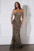 Rhinestones Embellished Long Festive Gown w/ Mermaid Cut & Corset Bodice CDJ908-5